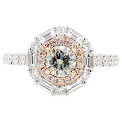 GIA Certified Fancy Gray-Yellowish Green Round Diamond 1.62 Carat TW Gold Ring