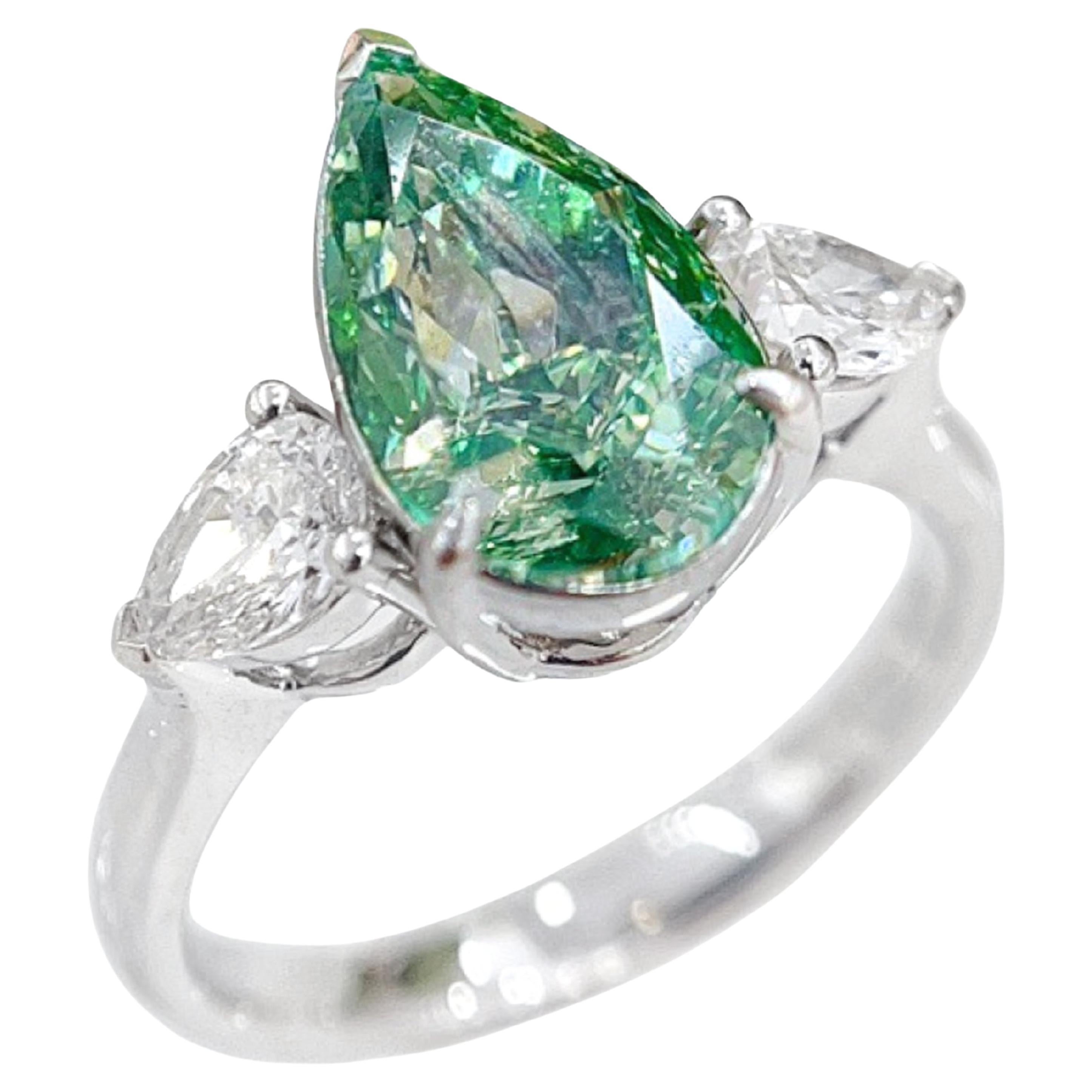 GIA Certified Fancy Grayish Greenish Yellow Diamond 18K Gold Three-Stone Ring