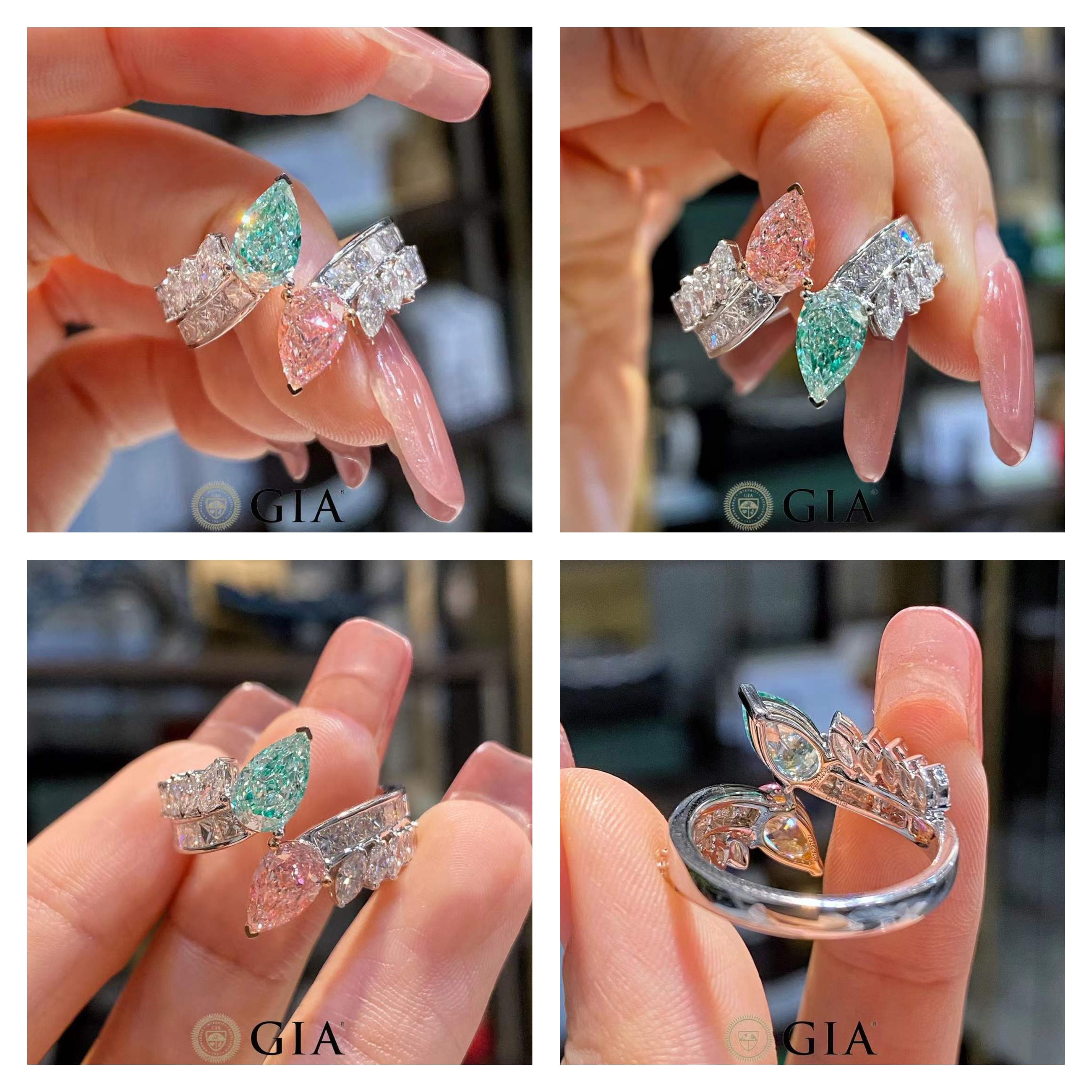 in vendita:  Anello in oro bianco 18k Toi Et Moi con diamante verde, rosa e bianco certificato GIA 9