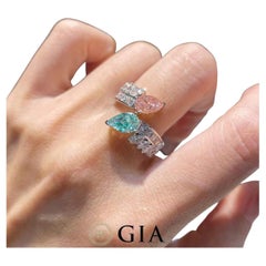 Gia Certified Fancy Green Pink and White Diamond Toi Et Moi 18k White Gold Ring
