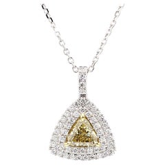 GIA Certified Fancy Greenish Yellow Trillion Diamond 1.56 Carat TW Gold Pendant