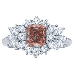 Bague certifiée GIA en diamant naturel et diamant blanc de couleur rose intense de 1,09ct