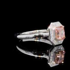 GIA Certified Fancy Intense Orangy Pink Radiant Cut Fashion Ring