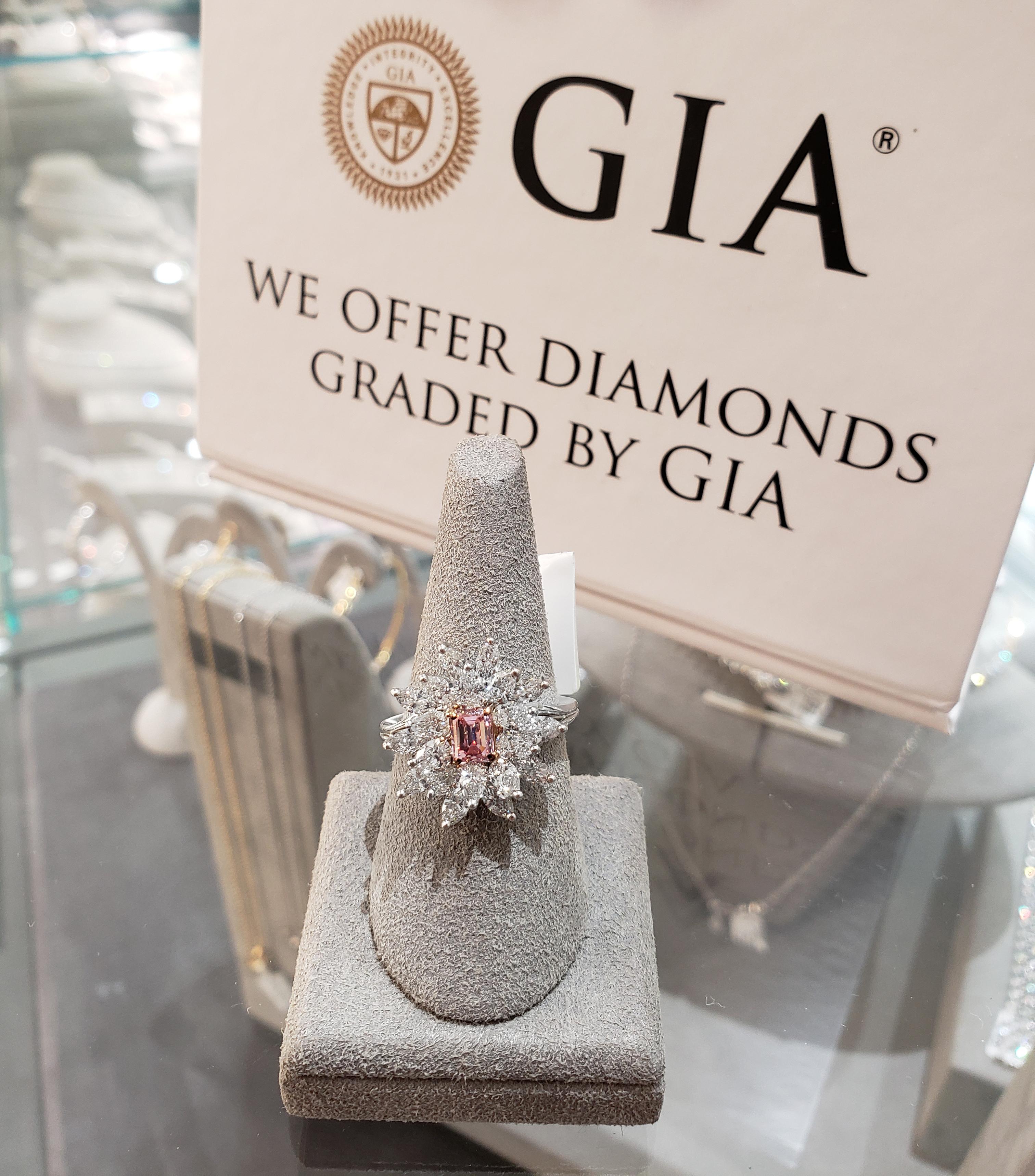 Women's GIA Certified 0.59 Carat Fancy Intense Pink Diamond Engagement Ring For Sale
