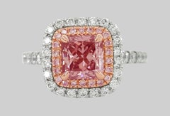 GIA Certified Fancy Intense Pink Diamond Double Halo Platinum Ring