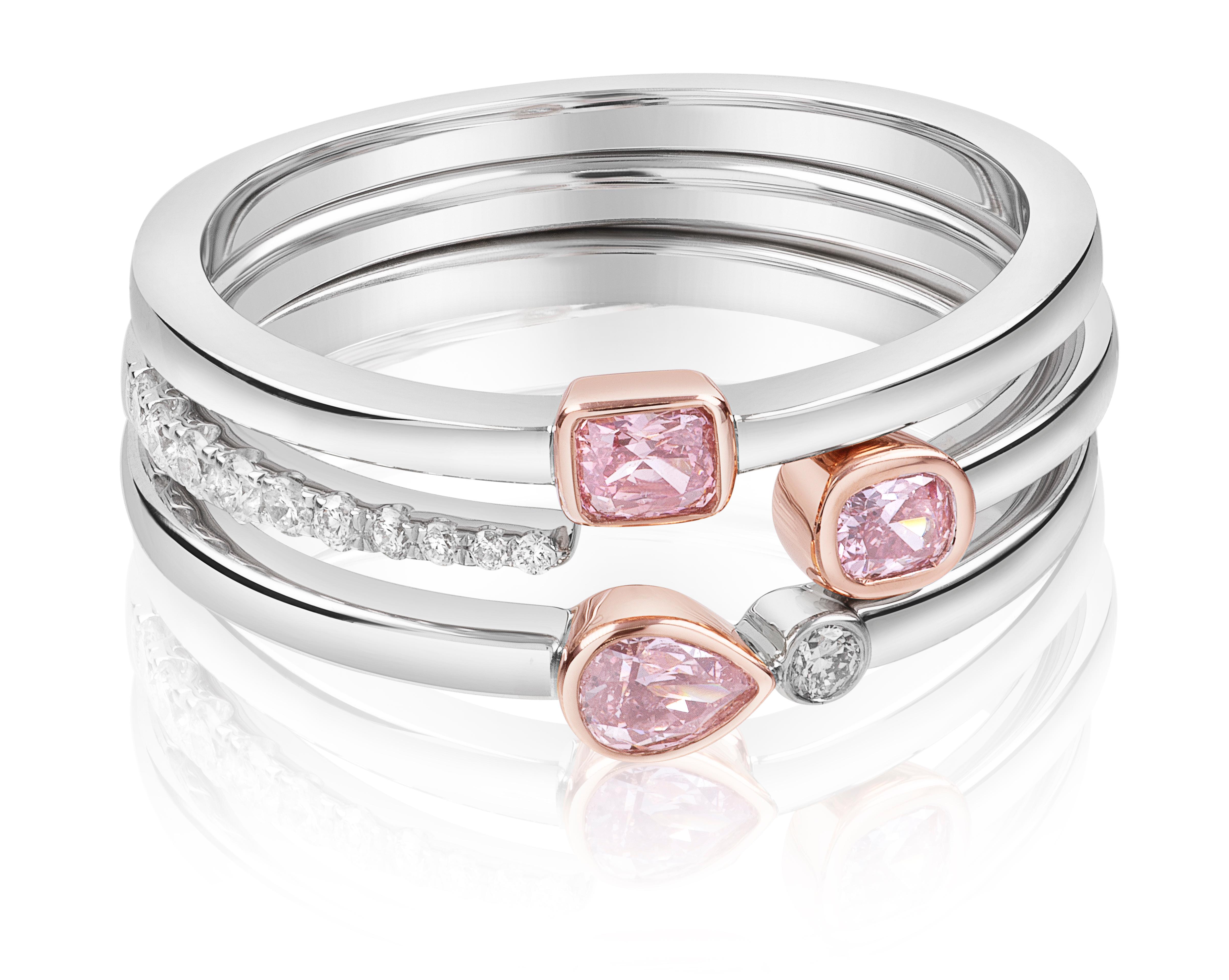 Modern GIA Certified Fancy Intense Pink Radiant Stackable Ring