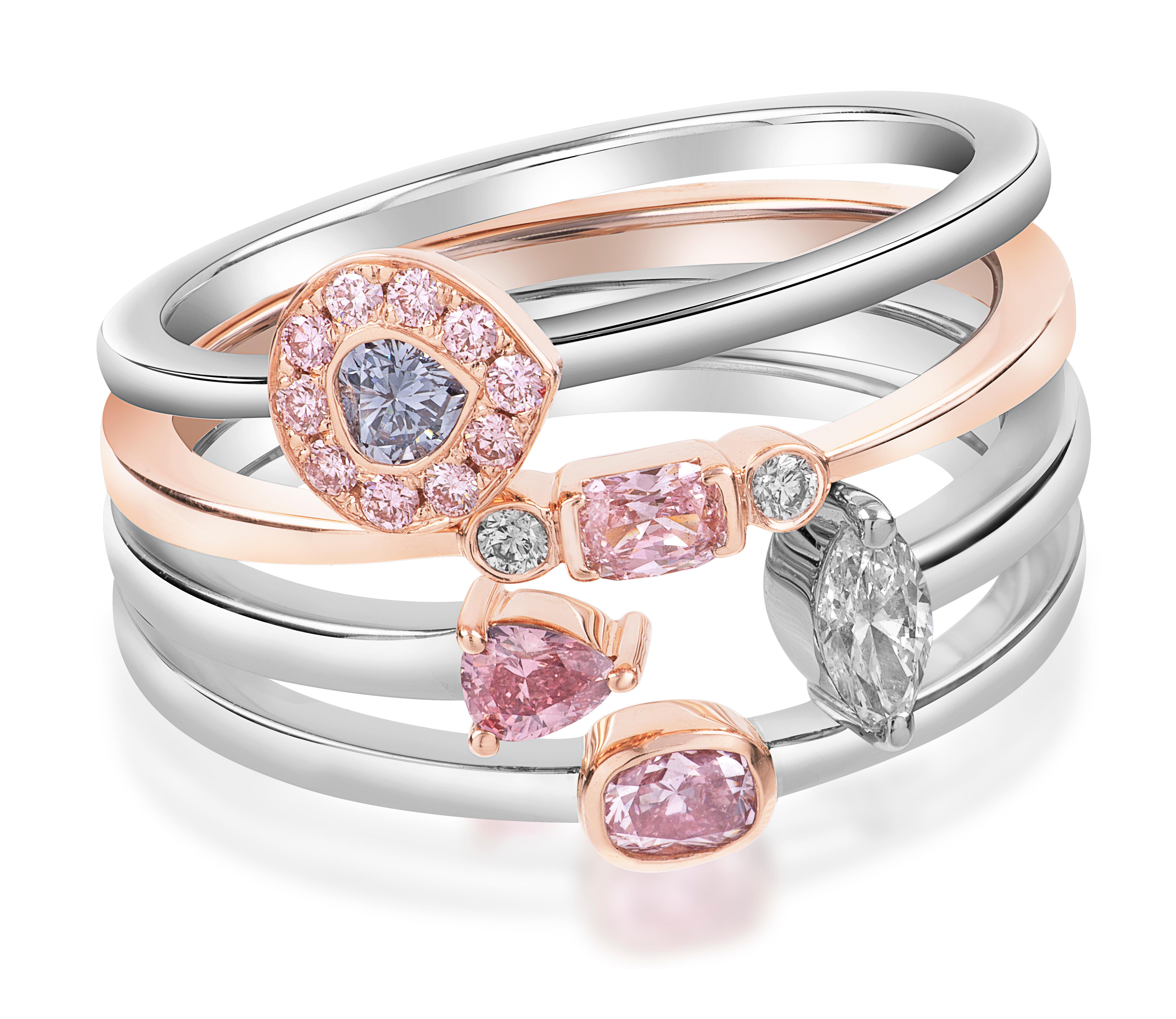 Women's GIA Certified Fancy Intense Pink Radiant Stackable Ring