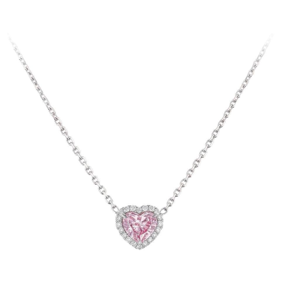 GIA Certified Fancy Intense Purplish Pink Heart Shape Diamond Pendant For Sale