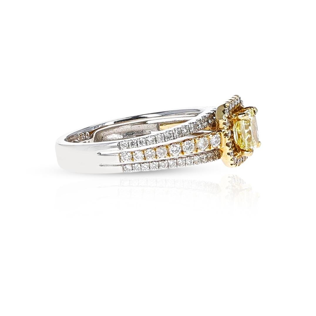 Square Cut GIA Certified Fancy Intense Yellow 0.60 Ct. Square Diamond Ring For Sale