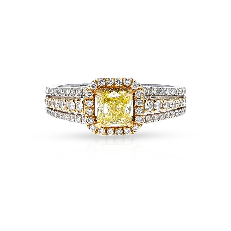 Women's or Men's GIA Certified Fancy Intense Yellow 0.60 Ct. Square Diamond Ring For Sale