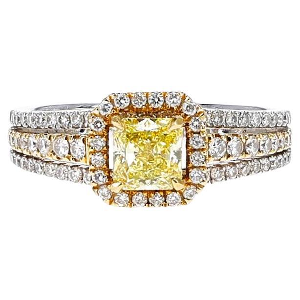 GIA Certified Fancy Intense Yellow 0.60 Ct. Square Diamond Ring For Sale