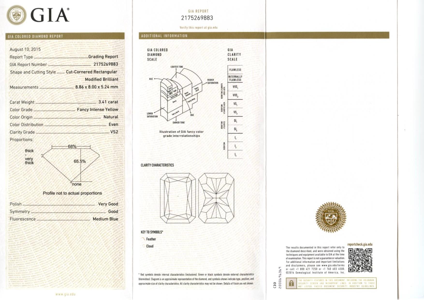 GIA Certified Fancy Intense Yellow 3.52 3.41 Carat Diamond Stud Earrings In New Condition For Sale In Geneva, CH