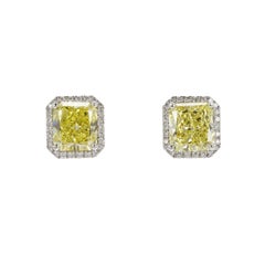 GIA Certified Fancy Intense Yellow 3.52 3.41 Carat Diamond Stud Earrings