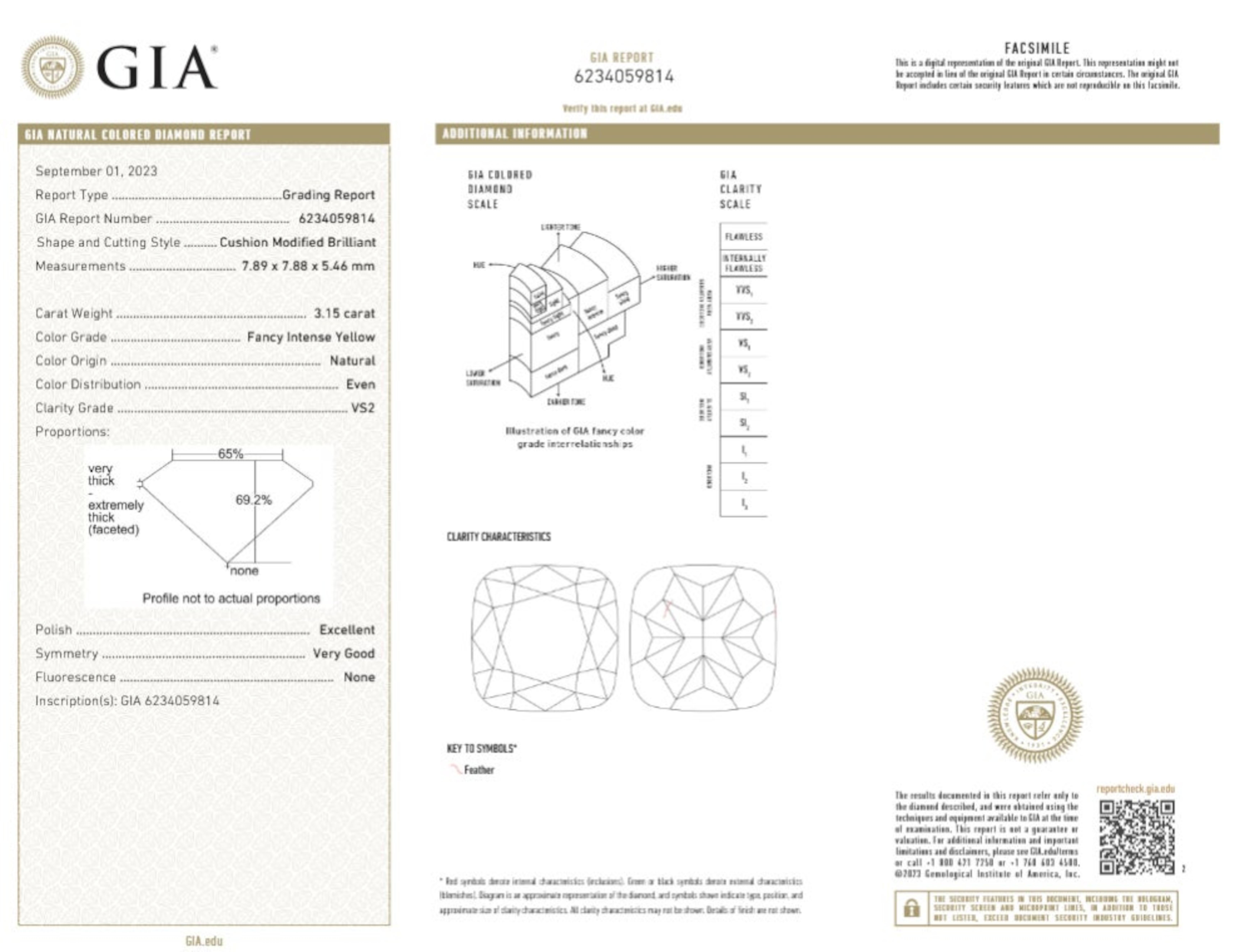 Taglio cuscino GIA Certified Fancy Intense Yellow 6,29 Carat Cushion Diamond Studs (borchie con diamanti a cuscino) in vendita