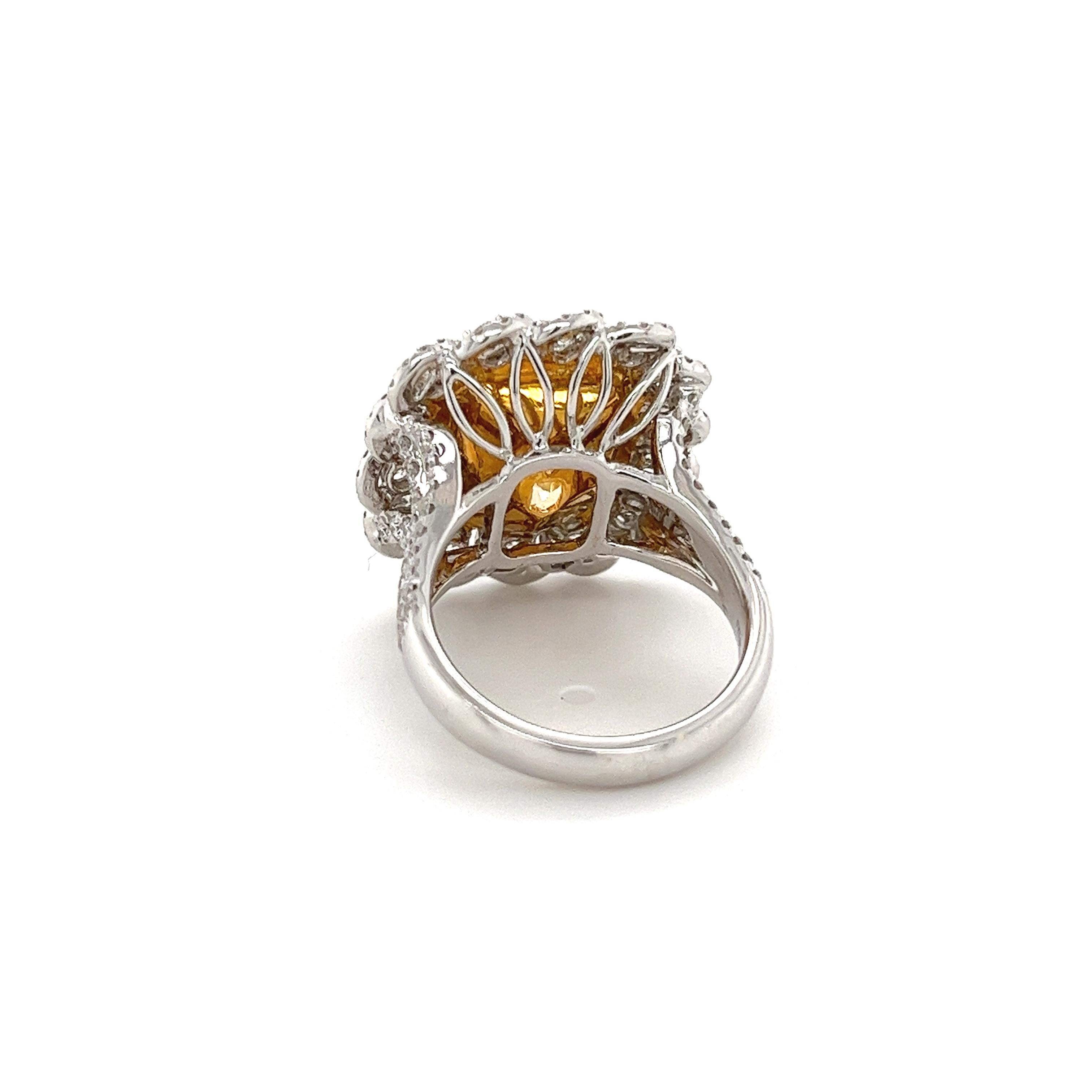 Women's GIA Certified Fancy Intense Yellow 7 Carat Radiant Cut Diamond Ring in 18k Gold For Sale