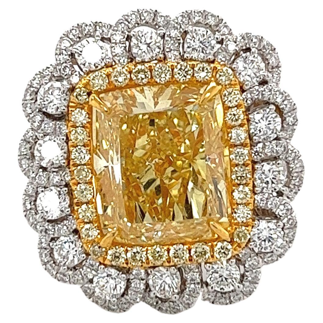 GIA Certified Fancy Intense Yellow 7 Carat Radiant Cut Diamond Ring in 18k Gold