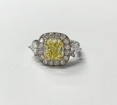GIA Certified Fancy Intense Yellow Cushion and White Diamond Engagement Ring