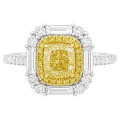 Bague de fiançailles Halo certifié GIA, diamant taille coussin, jaune intense, fantaisie