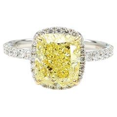 GIA Certified Fancy Intense Yellow Cushion Diamond Anello in oro da 4,19 carati TW