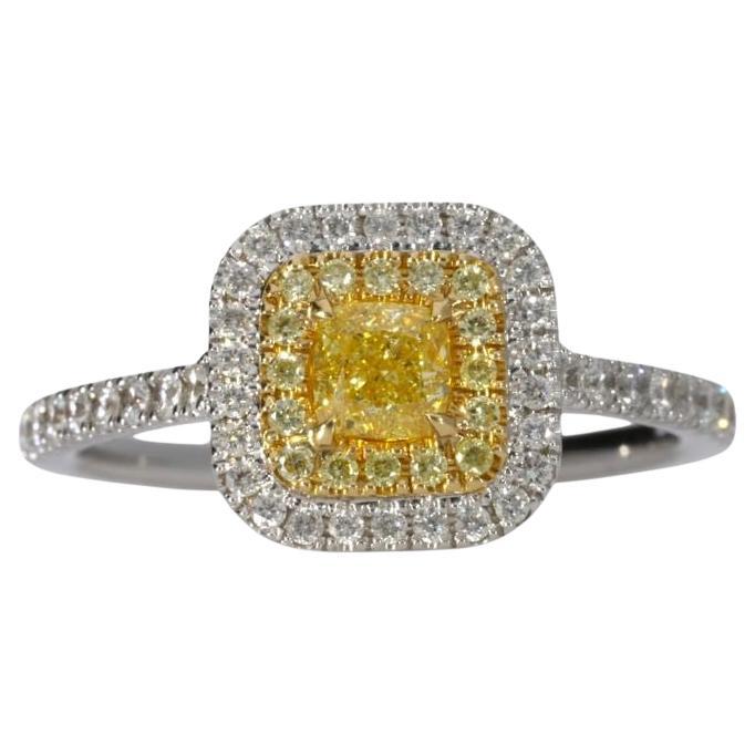 GIA-zertifizierter intensiv gelber Fancy-Diamantring mit Kissenschliff