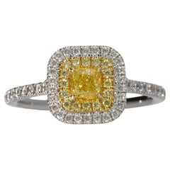 GIA Certified Fancy Intense Yellow Cushion Diamond Ring