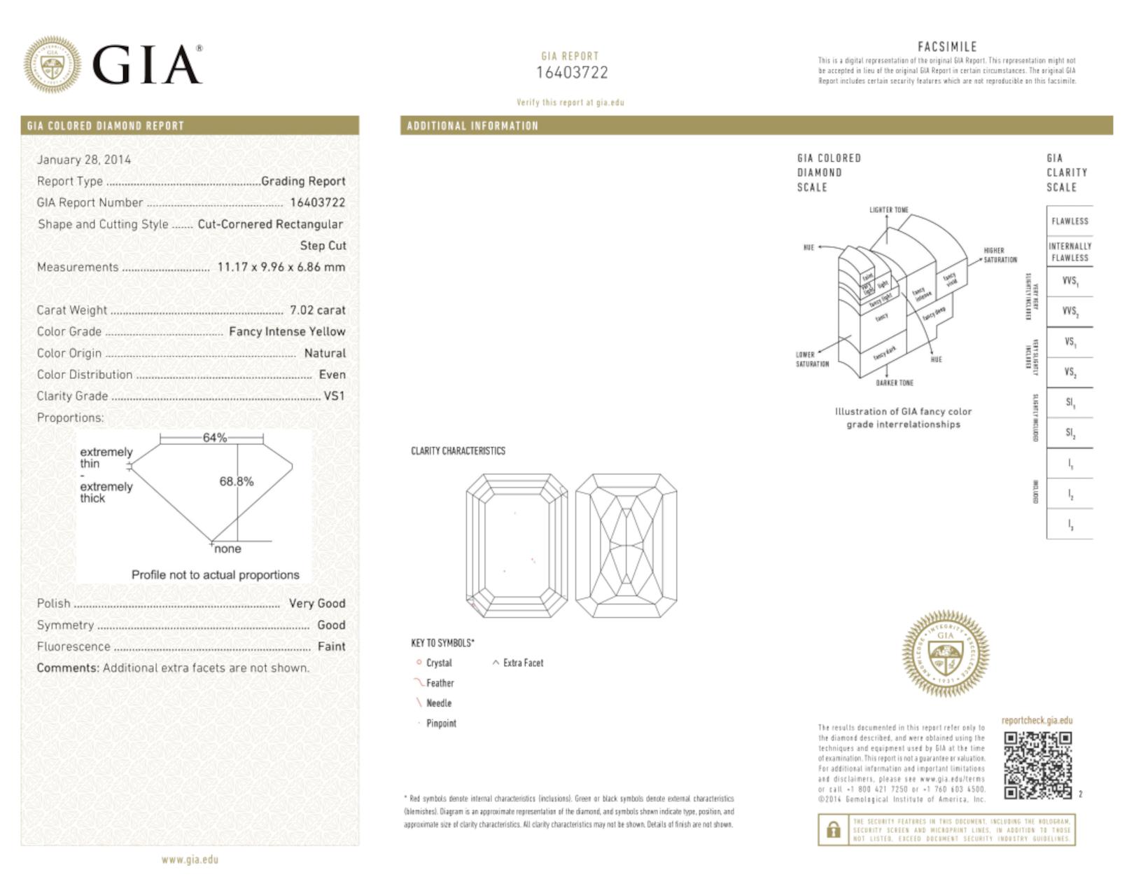 Modern GIA Certified Fancy Intense Yellow Cut Diamond Solitaire Ring