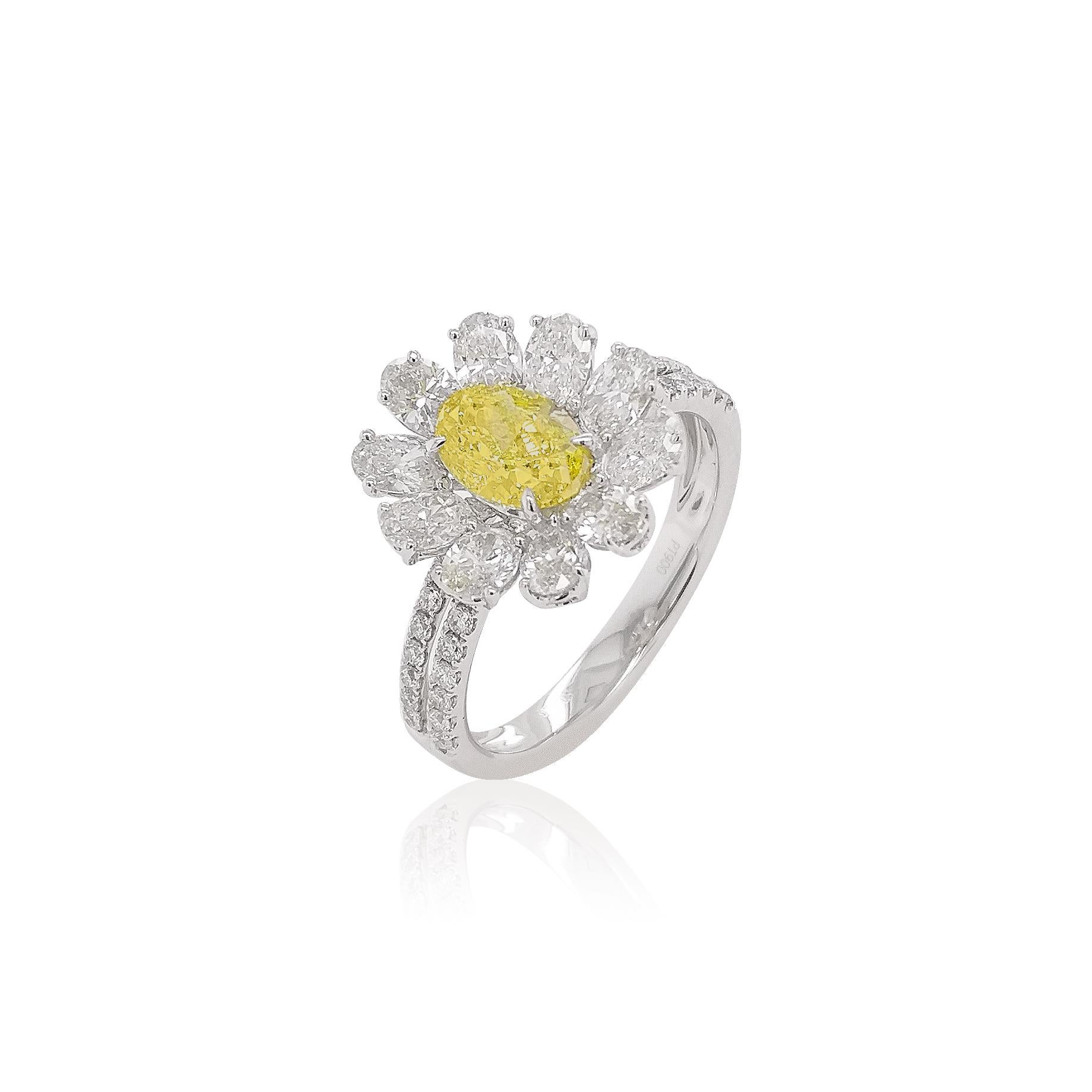 Oval Cut GIA Certified Yellow Diamond Platinum Cocktail Ring For Sale