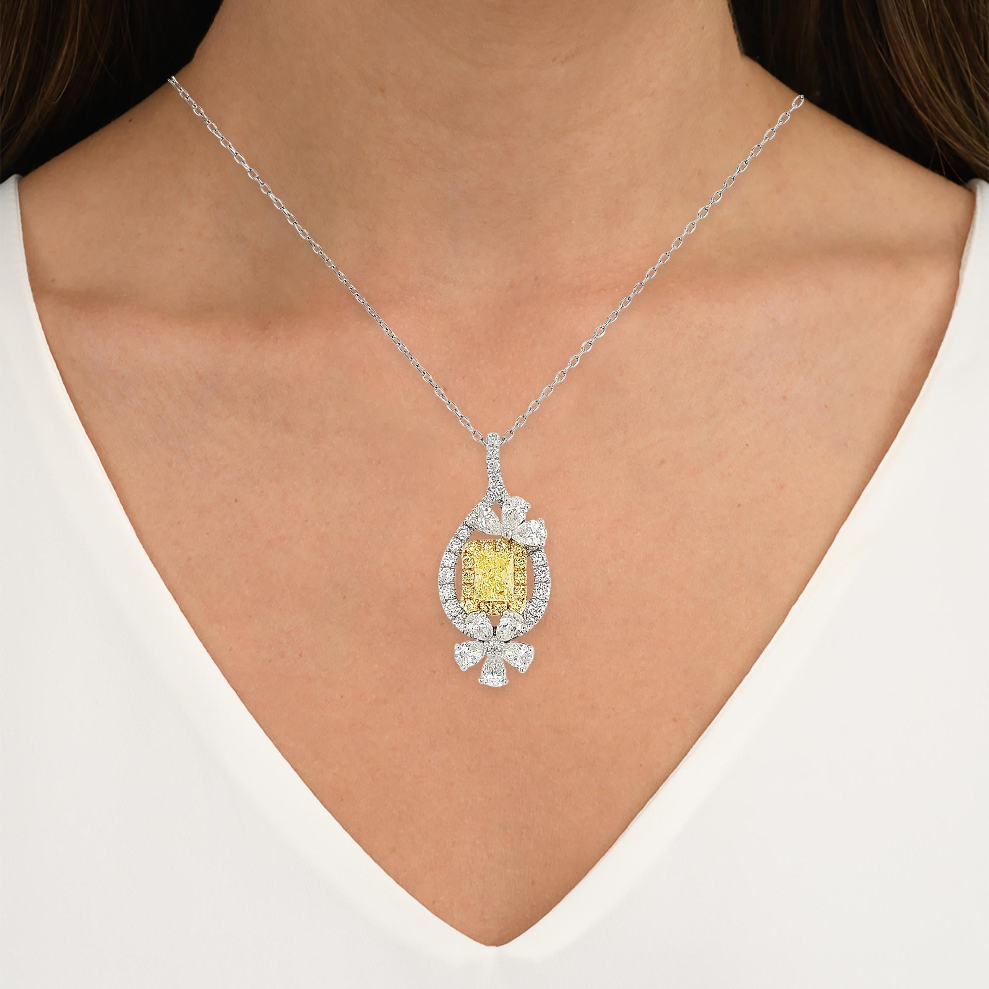 Contemporary GIA Certified Fancy Intense Yellow Diamond in Platinum Pendant with Chain