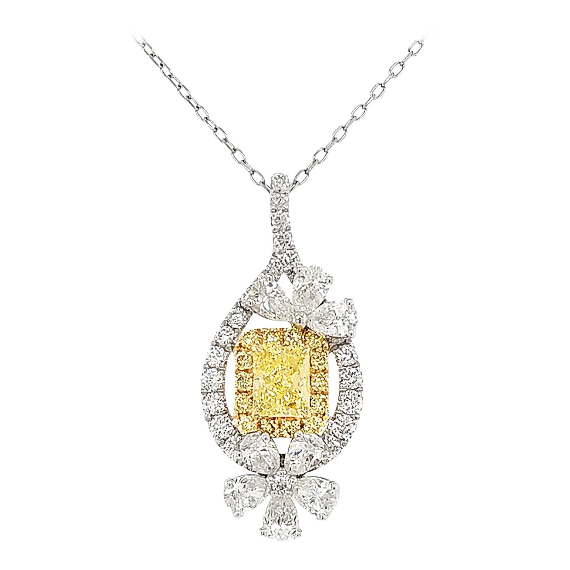 GIA Certified Fancy Intense Yellow Diamond in Platinum Pendant with Chain