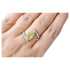 GIA Certified Fancy Intense Yellow Diamond Ring 2.01 Carat I1 Pear Shape Ring