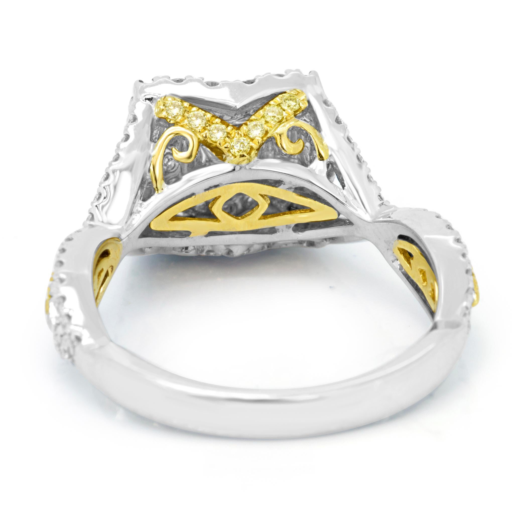 Radiant Cut GIA Certified Fancy Intense Yellow Double Halo Two-Color Gold Engagement Ring
