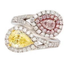 GIA Certified Fancy Intense Yellow & Fancy Light Pink Diamond Toi Et Moi Ring