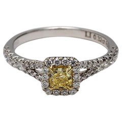 GIA Certified Natural .32 Carat Yellow Radiant and White Diamond Gold Ring