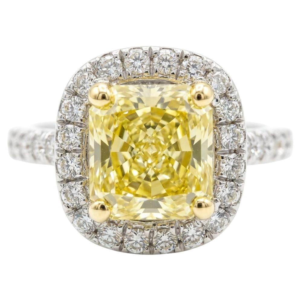 GIA Certified Fancy Intense Yellow Radiant-Cut Diamond Halo Engagemen