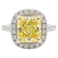 GIA Certified Fancy Intense Yellow Radiant-Cut Diamond Halo Engagemen