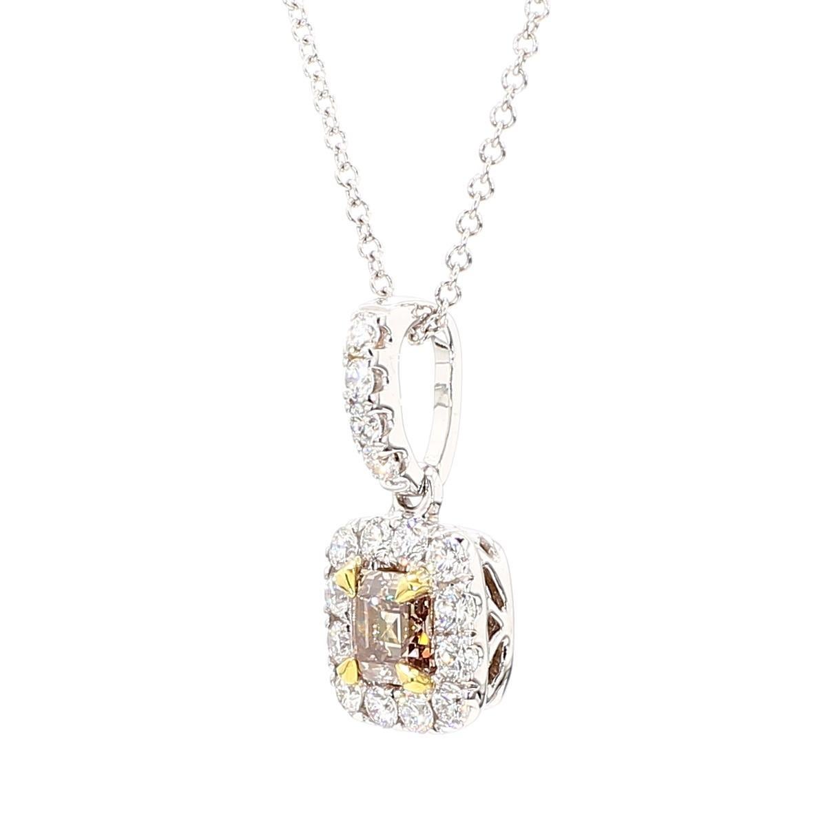 Ciondolo in oro con diamante Asscher marrone chiaro di fantasia certificato GIA da 0,86 carati TW in vendita 1