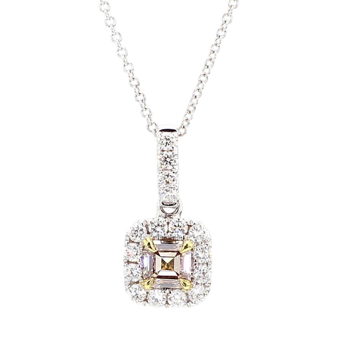 Ciondolo in oro con diamante Asscher marrone chiaro di fantasia certificato GIA da 0,86 carati TW in vendita 2