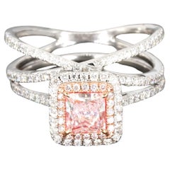 GIA Certified Fancy Light Brownish Pink Princess Cut Diamond Double Halo Ring (anello con doppio anello)