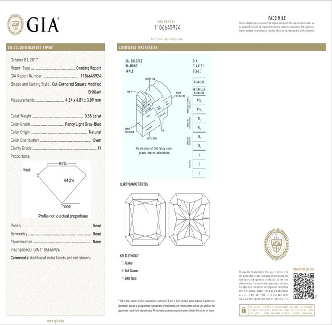 Diamante certificato GIA Fancy Light Gray Blue con purezza I1 in vendita 1