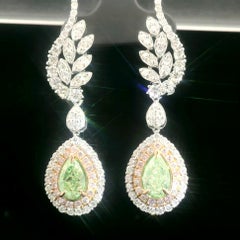 GIA Certified Fancy Light Greenish Yellow Diamonds Earrings