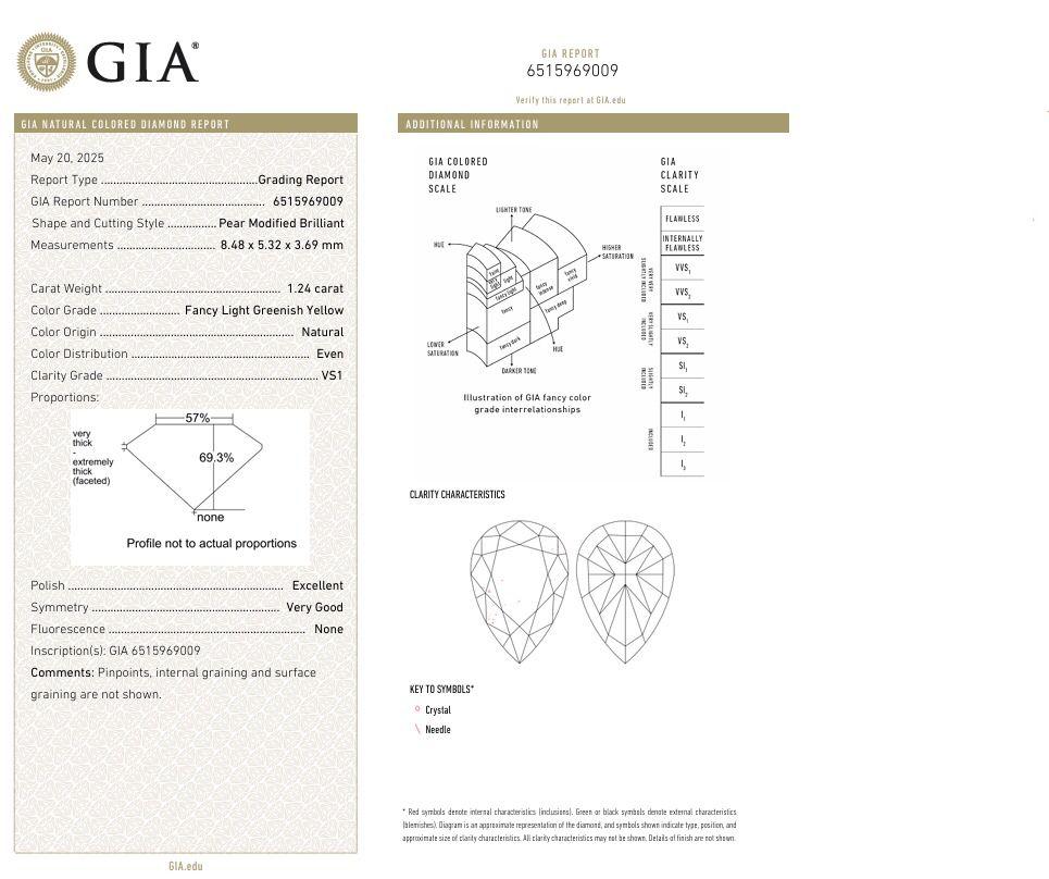 Pendientes de diamantes amarillos verdosos claros con certificado GIA en venta 1