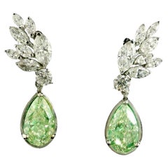 GIA Certified Fancy Light Greenish Yellow Diamonds Earrings