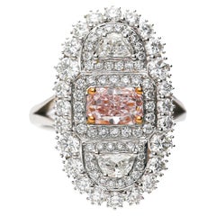 GIA Certified Fancy Light Pink Diamond Elongated Halo Cluster Ring