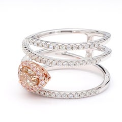GIA Certified Fancy Light Pinkish Brown Pear Diamond 0.96 Carat TW Gold Ring