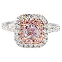 GIA Certified Fancy Light Purplish Pink Cushion Diamond Anello in oro da 1,20 carati TW