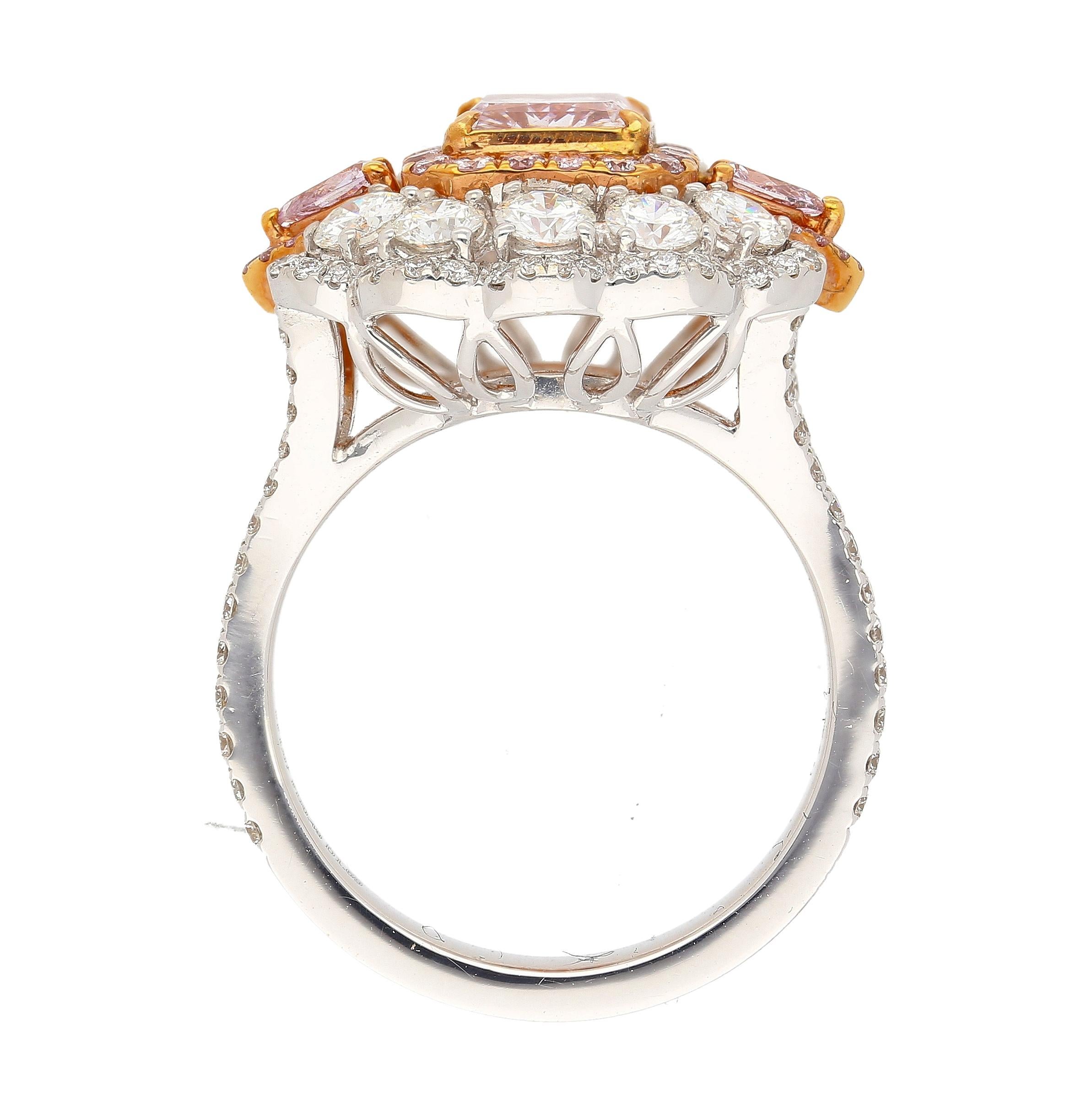 Modern GIA Certified Fancy Light Purplish Pink Radiant Cut Diamond Ring in 18k Gold For Sale