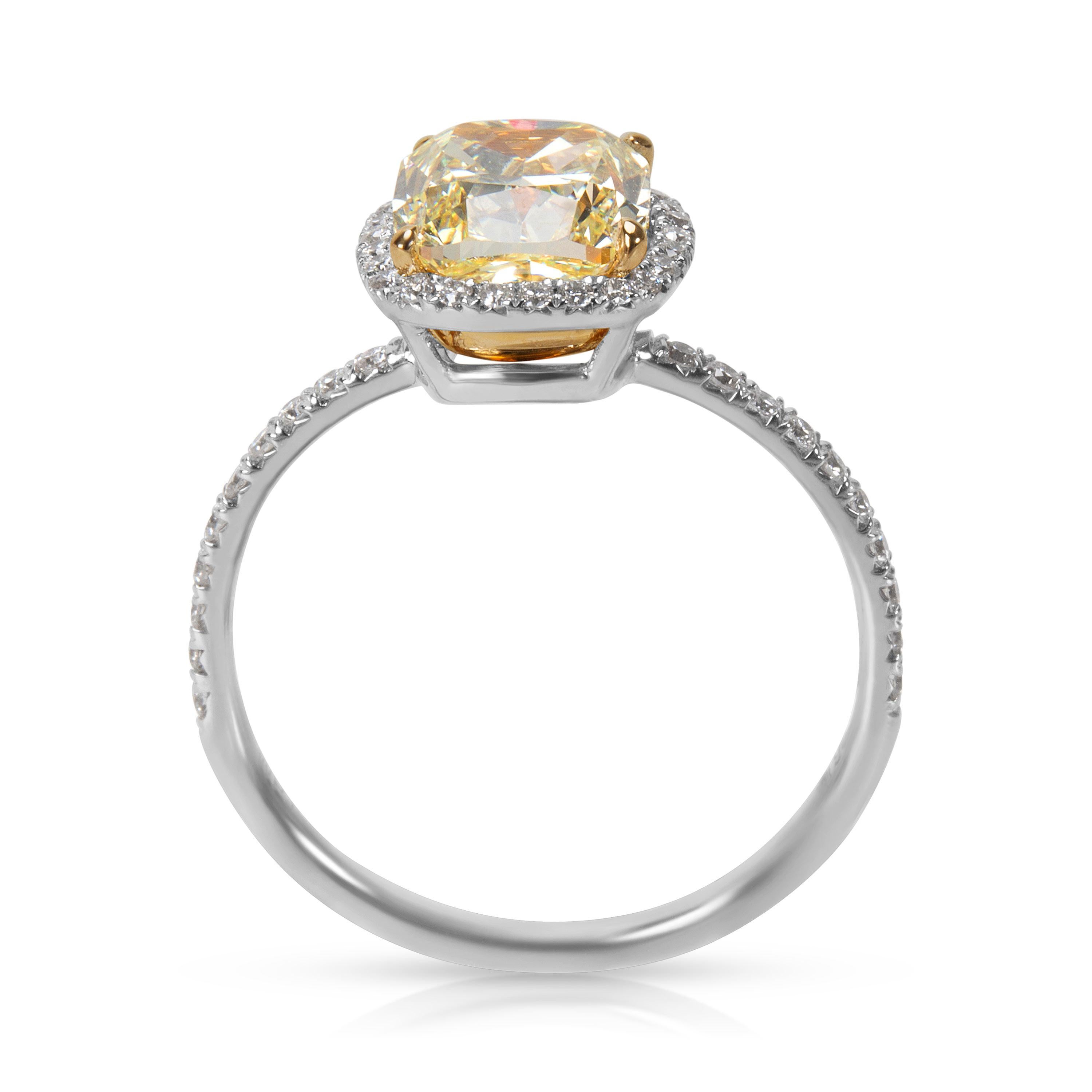 GIA Certified Fancy Light Yellow Cushion Cut Diamond Engagement Ring 2.48 Carat In New Condition In New York, NY