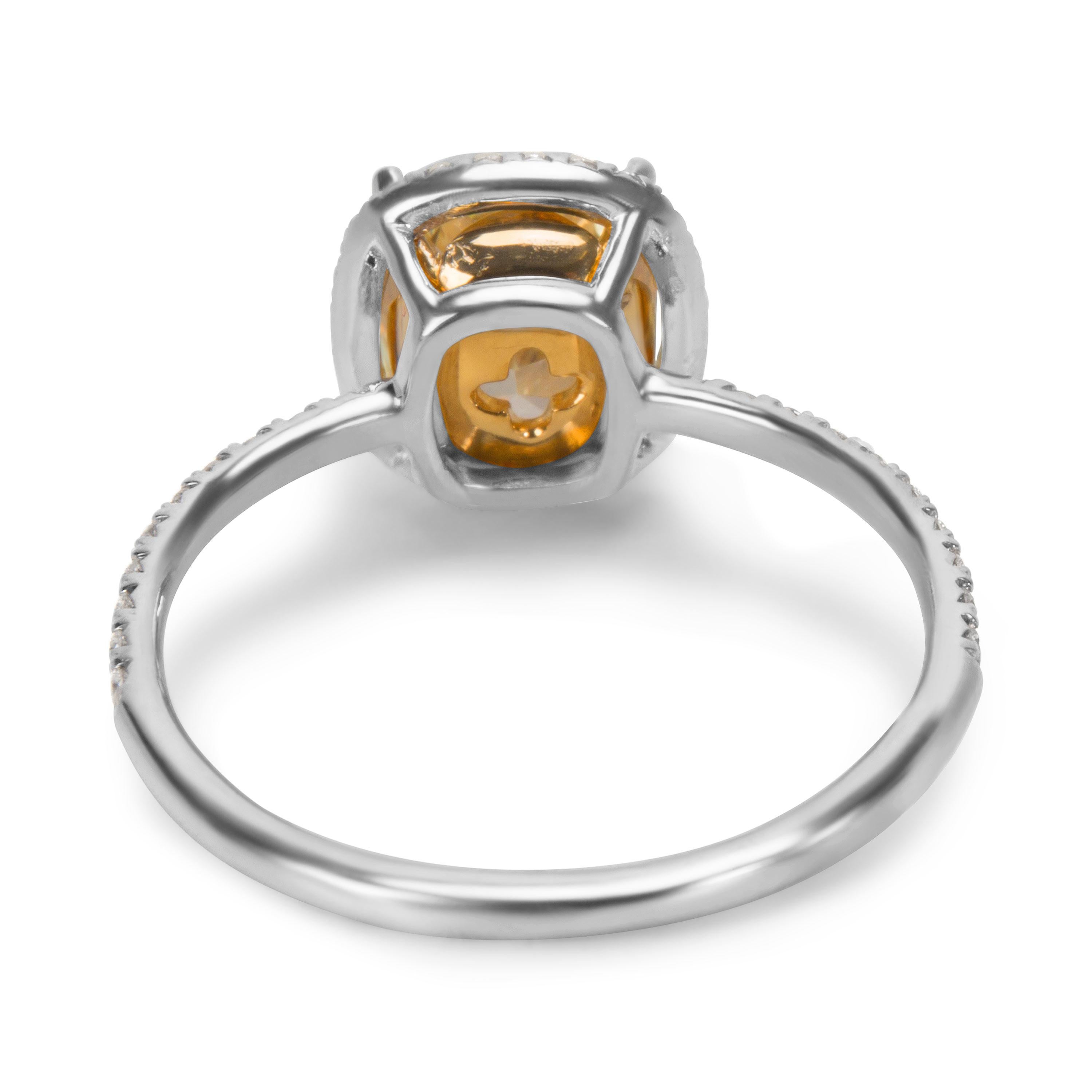 Women's GIA Certified Fancy Light Yellow Cushion Cut Diamond Engagement Ring 2.48 Carat