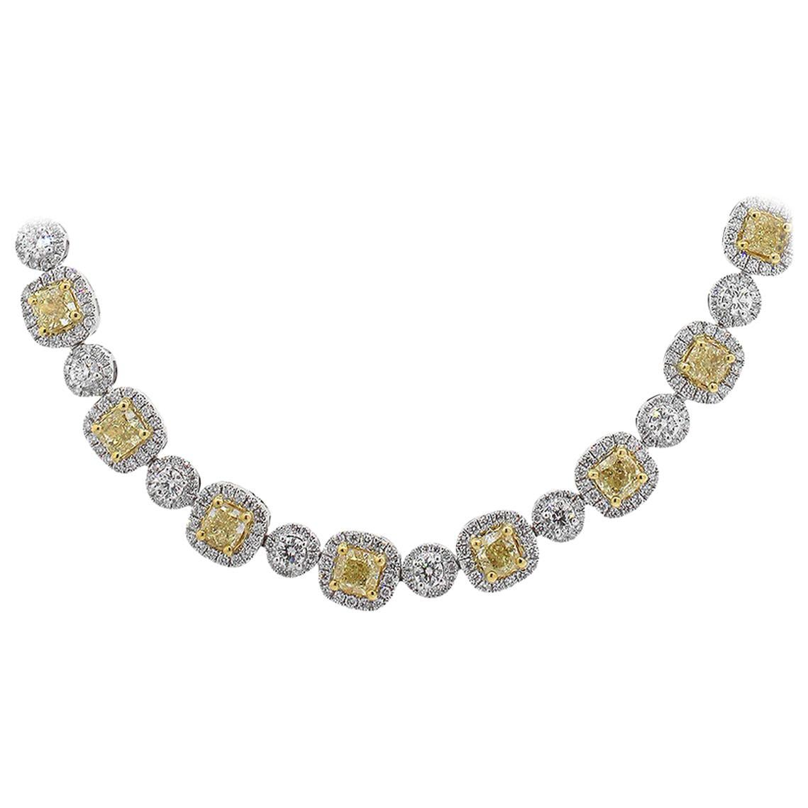 GIA Certified Fancy Light Yellow Cushion Cut Diamond Tennis Necklace