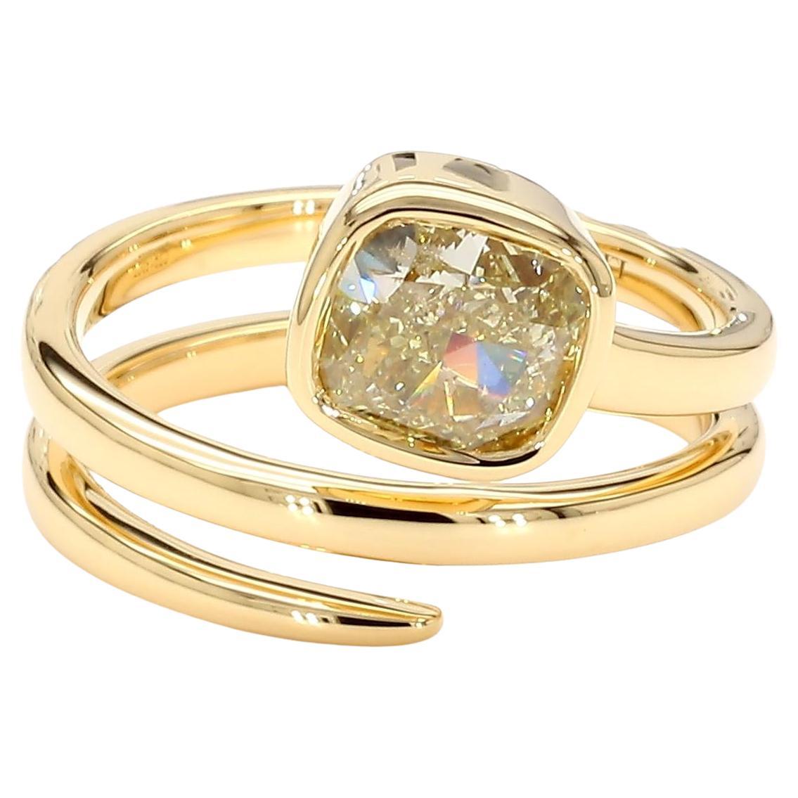 GIA Certified Fancy Light Yellow Cushion Diamond 1.50 Carat TW Cocktail Ring